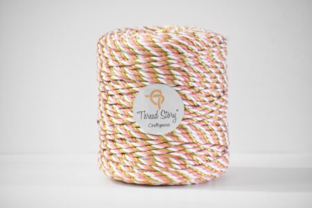 Macrame Cotton Thread Peach and white with Golden Zari