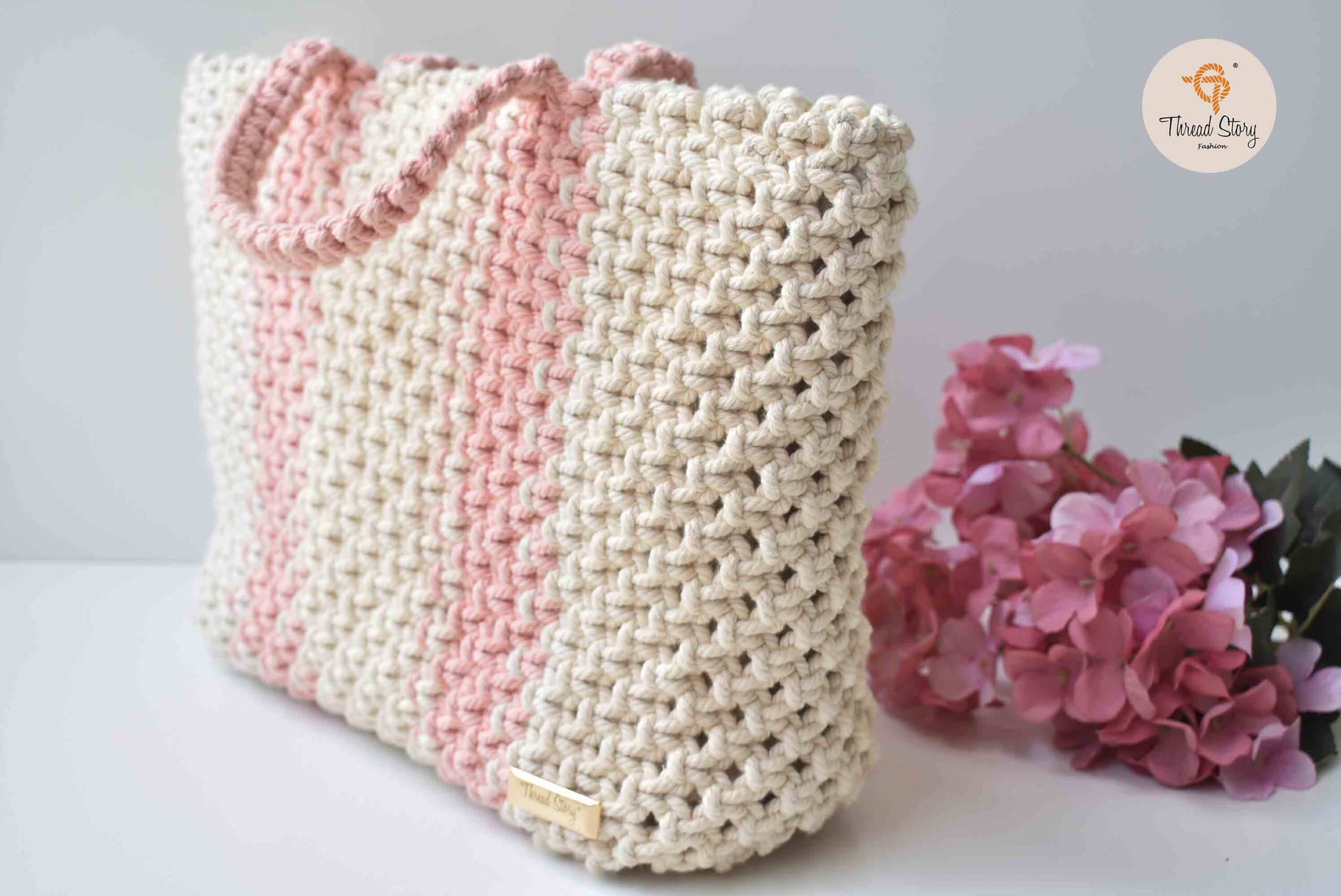 Macrame Stipe Handmade Bag with Inner lining