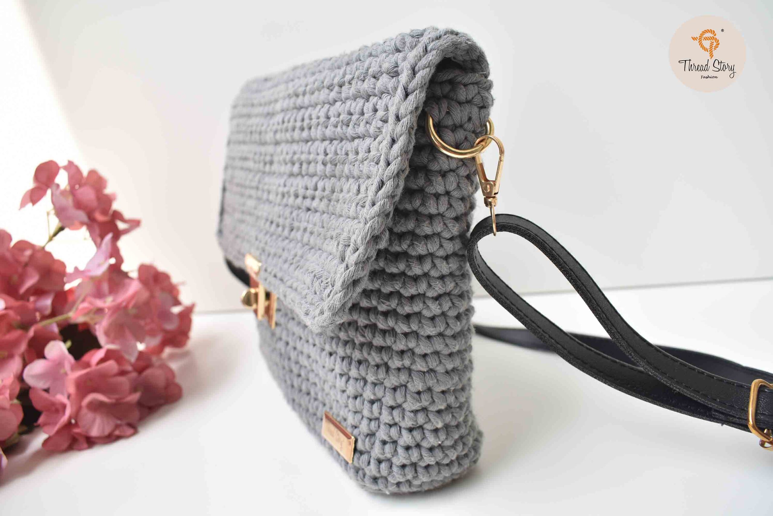 Grey Color Crochet Sling Bag