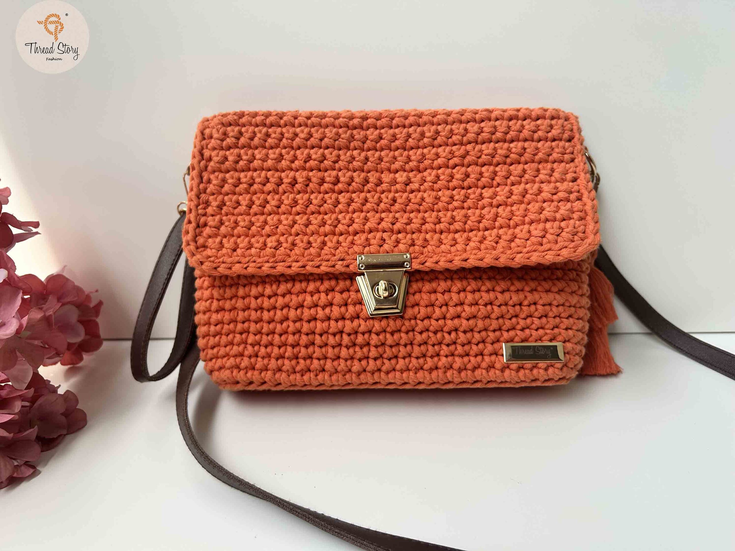 Coral Rose Color Crochet Sling Bag