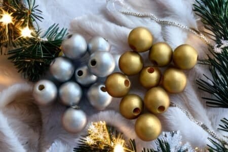 Round Wooden Printed Beads - Golden & Silver - 15 mm