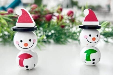 Christmas Snowman Wooden Beads - Red & Green