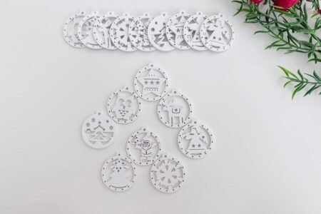 White Round Wooden Ornaments - 10 Pcs